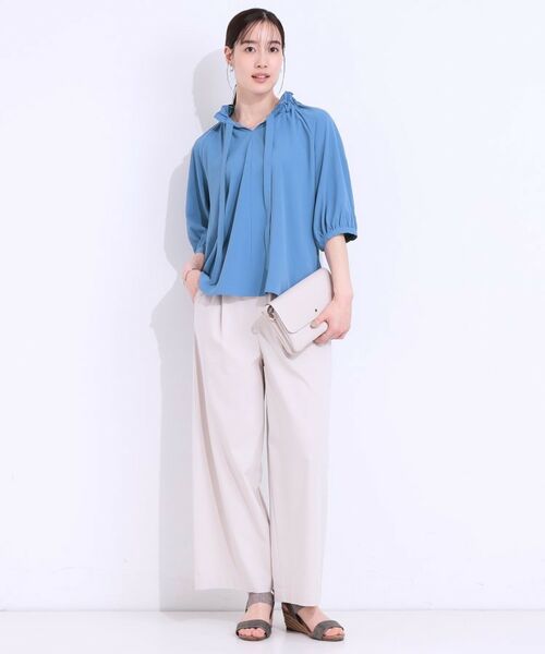 SHOO・LA・RUE / シューラルー シャツ・ブラウス | 【洗える/ひんやり/S-LL】フェミニンもクールも フリルリボン5分袖ブラウス | 詳細7