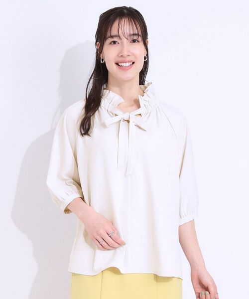 SHOO・LA・RUE / シューラルー シャツ・ブラウス | 【洗える/ひんやり/S-LL】フェミニンもクールも フリルリボン5分袖ブラウス | 詳細9