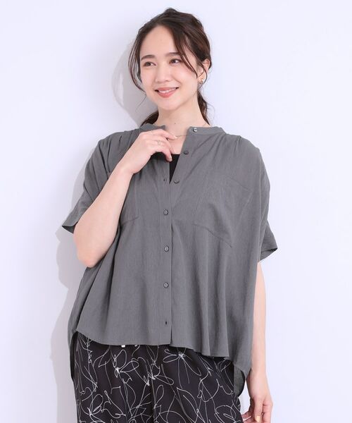 SHOO・LA・RUE / シューラルー シャツ・ブラウス | 【S-LL/セットアップ可】大人のシアー感 バンドカラーブラウス | 詳細1