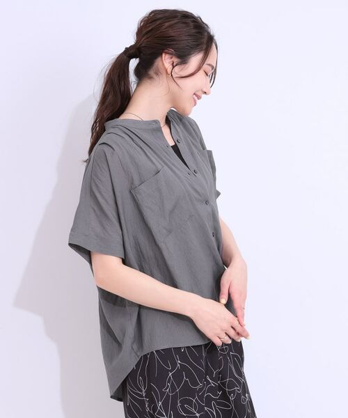 SHOO・LA・RUE / シューラルー シャツ・ブラウス | 【S-LL/セットアップ可】大人のシアー感 バンドカラーブラウス | 詳細2