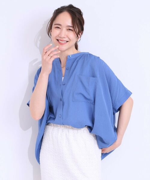 SHOO・LA・RUE / シューラルー シャツ・ブラウス | 【S-LL/セットアップ可】大人のシアー感 バンドカラーブラウス | 詳細5