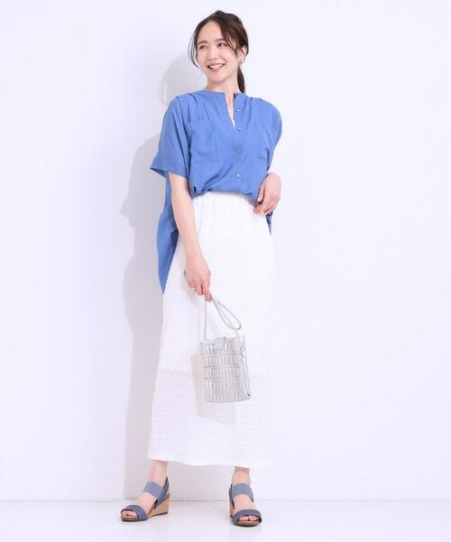 SHOO・LA・RUE / シューラルー シャツ・ブラウス | 【S-LL/セットアップ可】大人のシアー感 バンドカラーブラウス | 詳細7