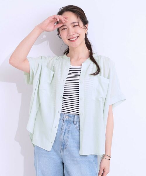 SHOO・LA・RUE / シューラルー シャツ・ブラウス | 【S-LL/セットアップ可】大人のシアー感 バンドカラーブラウス | 詳細9