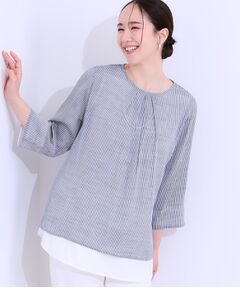 SHOO・LA・RUE / シューラルー カットソー | 【洗える/S-LL】一枚でサマ見え お袖折り返し 裾レイヤードトップス