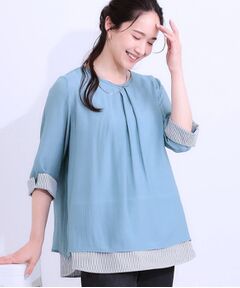 SHOO・LA・RUE / シューラルー カットソー | 【洗える/S-LL】一枚でサマ見え お袖折り返し 裾レイヤードトップス