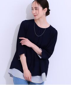 SHOO・LA・RUE / シューラルー カットソー | 【洗える/S-LL】一枚でサマ見え お袖折り返し 裾レイヤードトップス