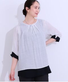 SHOO・LA・RUE / シューラルー カットソー | 【洗える/S-LL】一枚でサマ見え お袖折り返し 裾レイヤードトップス