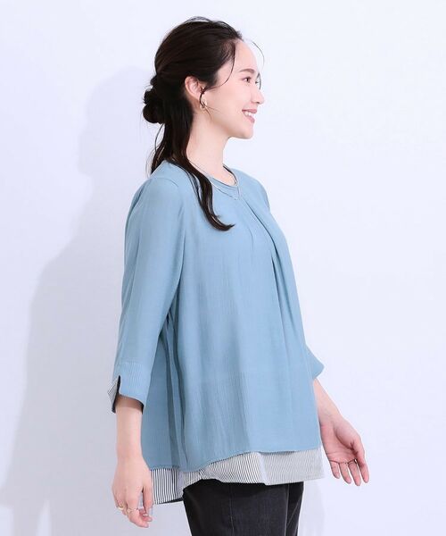 SHOO・LA・RUE / シューラルー カットソー | 【洗える/S-LL】一枚でサマ見え お袖折り返し 裾レイヤードトップス | 詳細10
