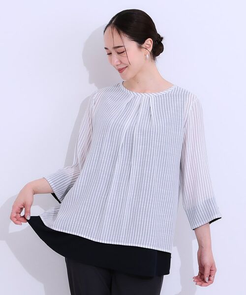 SHOO・LA・RUE / シューラルー カットソー | 【洗える/S-LL】一枚でサマ見え お袖折り返し 裾レイヤードトップス | 詳細13