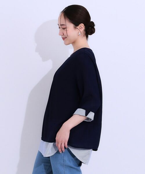 SHOO・LA・RUE / シューラルー カットソー | 【洗える/S-LL】一枚でサマ見え お袖折り返し 裾レイヤードトップス | 詳細2