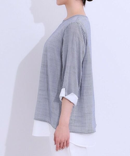 SHOO・LA・RUE / シューラルー カットソー | 【洗える/S-LL】一枚でサマ見え お袖折り返し 裾レイヤードトップス | 詳細25