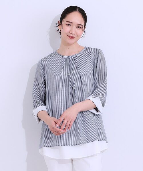 SHOO・LA・RUE / シューラルー カットソー | 【洗える/S-LL】一枚でサマ見え お袖折り返し 裾レイヤードトップス | 詳細5