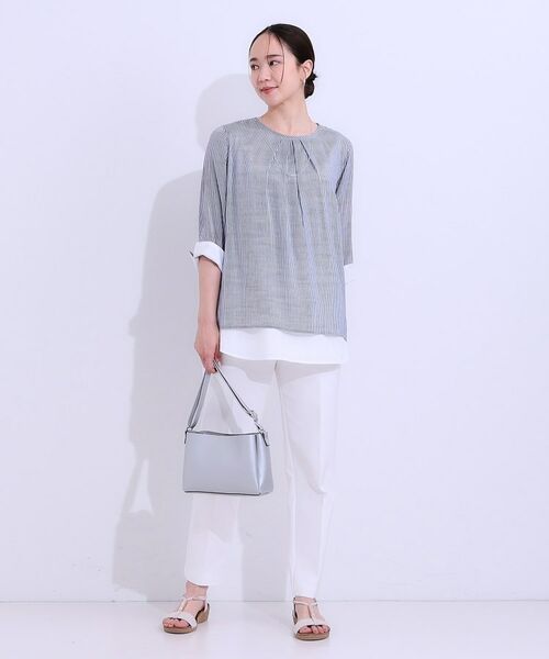 SHOO・LA・RUE / シューラルー カットソー | 【洗える/S-LL】一枚でサマ見え お袖折り返し 裾レイヤードトップス | 詳細7