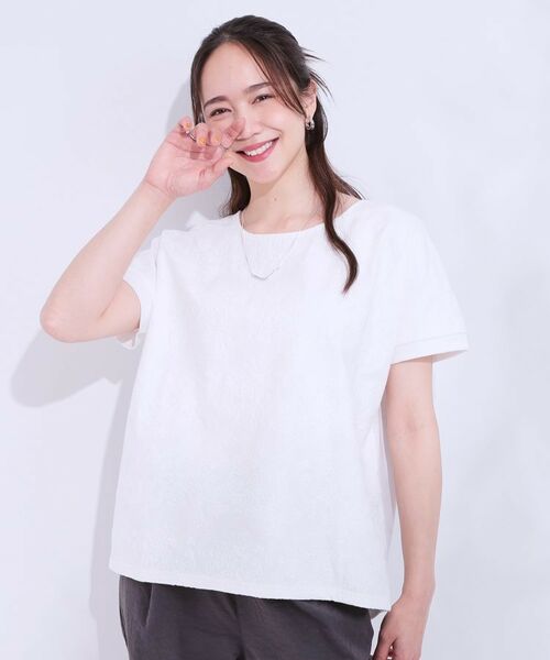 SHOO・LA・RUE / シューラルー カットソー | 【S-LL】一枚でサマ見え フローラル刺繍トップス | 詳細1