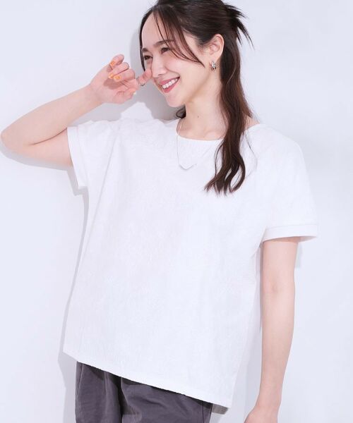 SHOO・LA・RUE / シューラルー カットソー | 【S-LL】一枚でサマ見え フローラル刺繍トップス(アイボリー(004))