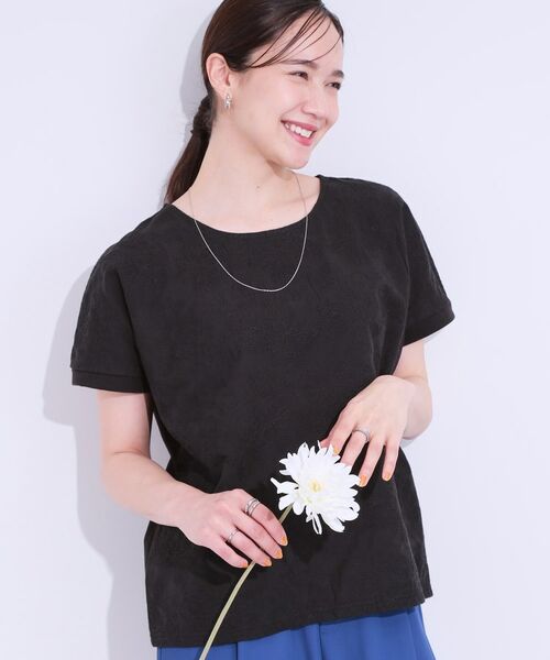 SHOO・LA・RUE / シューラルー カットソー | 【S-LL】一枚でサマ見え フローラル刺繍トップス(ブラック(019))