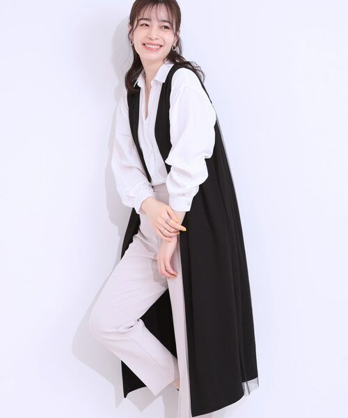 SHOO・LA・RUE / シューラルー ベスト | 旬を取り入れながら体型カバー ボタンレスエアリージレ(ブラック(019))