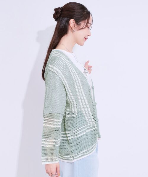SHOO・LA・RUE / シューラルー カーディガン・ボレロ | レースのような編み柄が上品 Vネックカーディガン | 詳細10