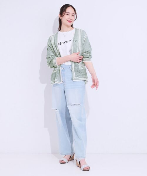 SHOO・LA・RUE / シューラルー カーディガン・ボレロ | レースのような編み柄が上品 Vネックカーディガン | 詳細11