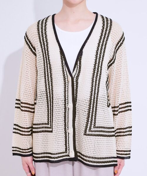 SHOO・LA・RUE / シューラルー カーディガン・ボレロ | レースのような編み柄が上品 Vネックカーディガン | 詳細13