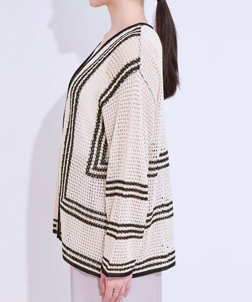 SHOO・LA・RUE / シューラルー カーディガン・ボレロ | レースのような編み柄が上品 Vネックカーディガン | 詳細14