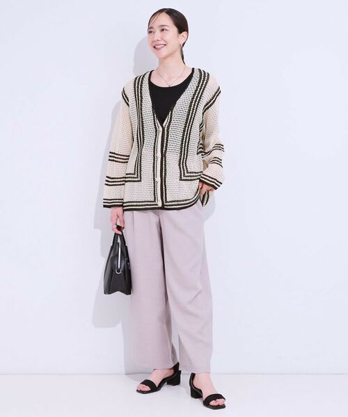 SHOO・LA・RUE / シューラルー カーディガン・ボレロ | レースのような編み柄が上品 Vネックカーディガン | 詳細3