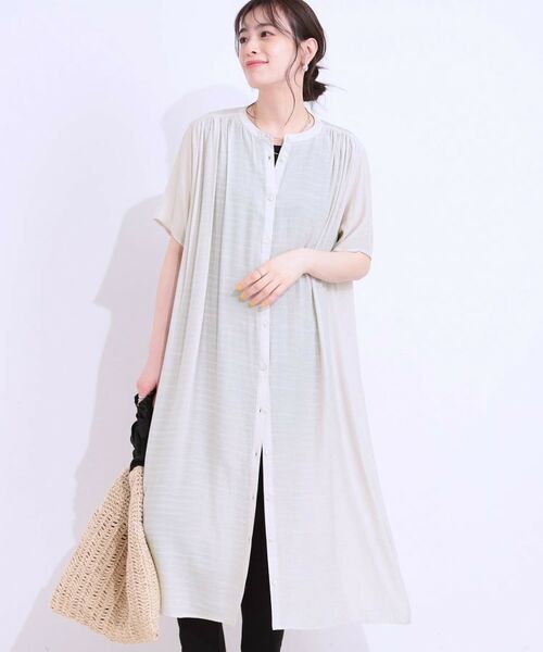 SHOO・LA・RUE / シューラルー ミニ丈・ひざ丈ワンピース | さらさら ドビーギャザー シャツワンピース(グレージュ(050))