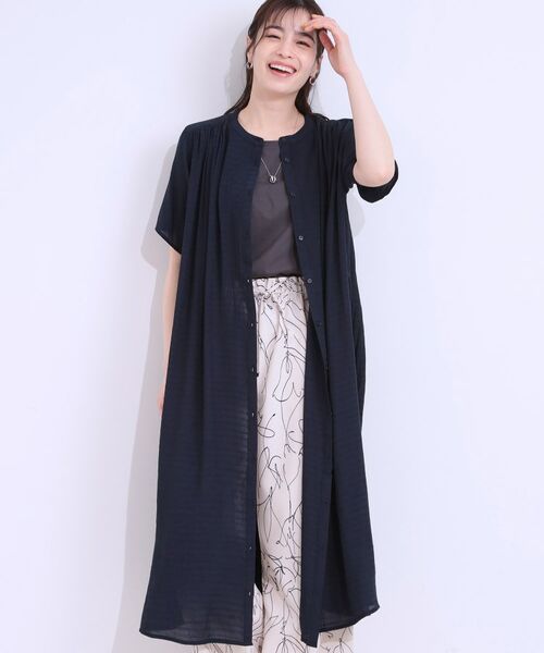 SHOO・LA・RUE / シューラルー ミニ丈・ひざ丈ワンピース | さらさら ドビーギャザー シャツワンピース(ネイビー(094))
