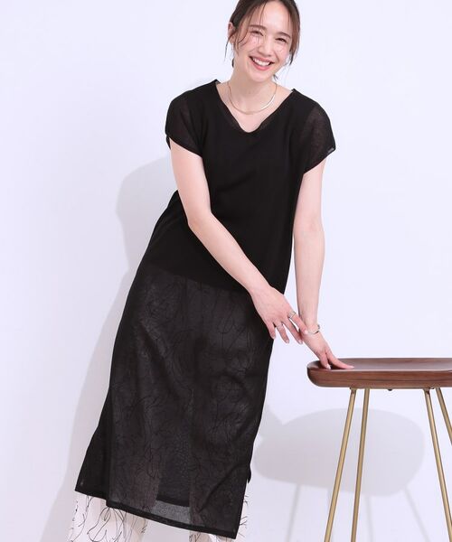 SHOO・LA・RUE / シューラルー ロング・マキシ丈ワンピース | 【洗える/S-LL】大人のシアーニットワンピース(ブラック(019))