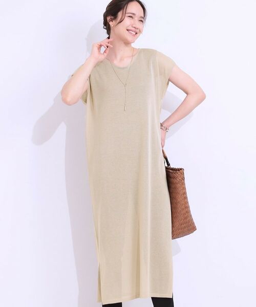 SHOO・LA・RUE / シューラルー ロング・マキシ丈ワンピース | 【洗える/S-LL】大人のシアーニットワンピース(ベージュ(052))