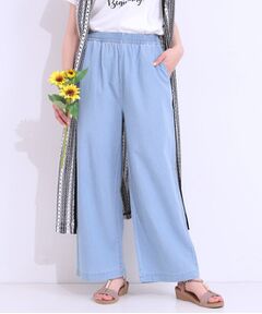 【洗える/S-LL】ウエストゴムが楽ちん さらさらワイドデニム