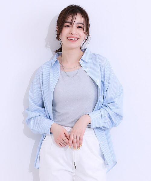 SHOO・LA・RUE / シューラルー シャツ・ブラウス | 【ひんやり/UV/吸水速乾/洗濯後しわになりにくい】ラッシュガードにもなる ストライプ前開きシャツ | 詳細1