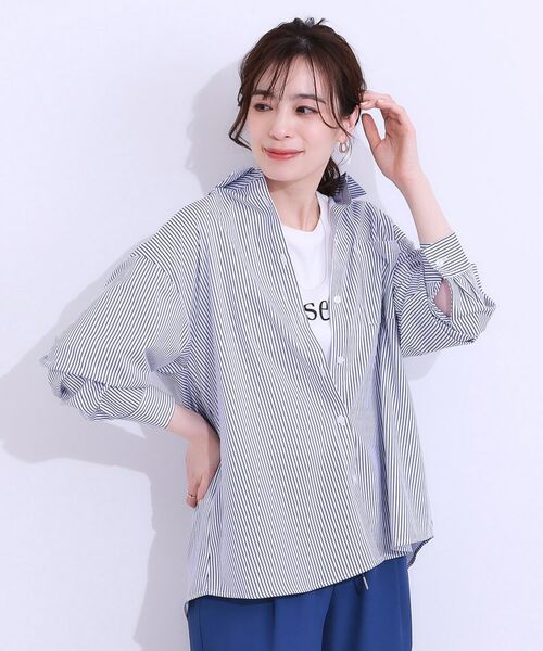 SHOO・LA・RUE / シューラルー シャツ・ブラウス | 【ひんやり/UV/吸水速乾/洗濯後しわになりにくい】ラッシュガードにもなる ストライプ前開きシャツ | 詳細14