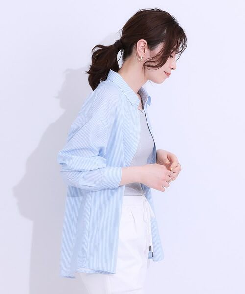 SHOO・LA・RUE / シューラルー シャツ・ブラウス | 【ひんやり/UV/吸水速乾/洗濯後しわになりにくい】ラッシュガードにもなる ストライプ前開きシャツ | 詳細2