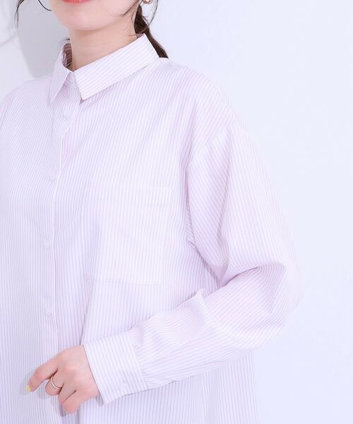 SHOO・LA・RUE / シューラルー シャツ・ブラウス | 【ひんやり/UV/吸水速乾/洗濯後しわになりにくい】ラッシュガードにもなる ストライプ前開きシャツ | 詳細21