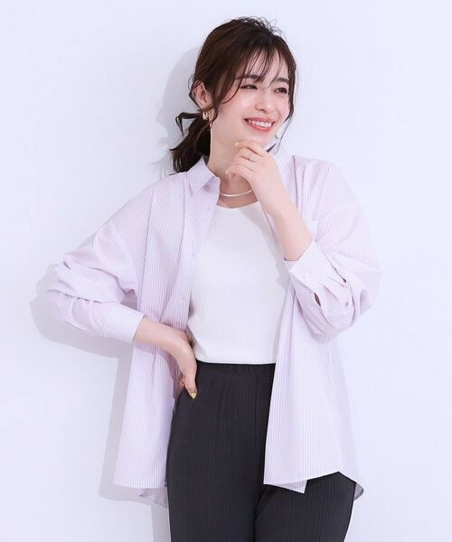 SHOO・LA・RUE / シューラルー シャツ・ブラウス | 【ひんやり/UV/吸水速乾/洗濯後しわになりにくい】ラッシュガードにもなる ストライプ前開きシャツ | 詳細9