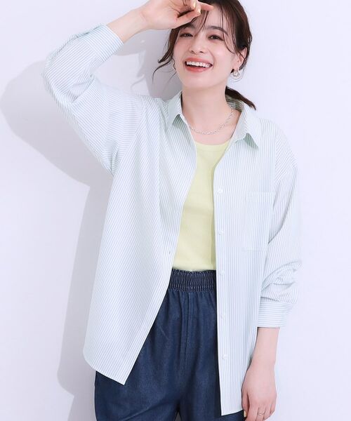 SHOO・LA・RUE/シューラルー 【洗える/S-LL/マルチ機能】ラッシュガードにもなる ストライプ前開きシャツ ミントグリーン(321) 02(M) SHOO・LA・RUE/シューラルー 【洗える/S-LL/マルチ機能】ラッシュガードにもなる ストライプ前開きシャツ ミントグリーン(321) 02(M)