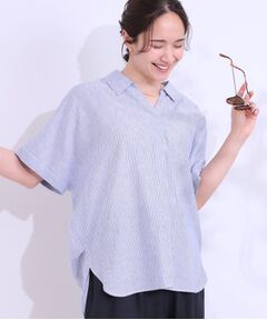 SHOO・LA・RUE / シューラルー シャツ・ブラウス | 【S-LL/UV/ひんやり/抗菌防臭】体型を自然にカバー フレンチリネンブレンド襟付ドルマンシャツ