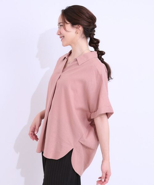 SHOO・LA・RUE / シューラルー シャツ・ブラウス | 【S-LL/UV/ひんやり/抗菌防臭】体型を自然にカバー フレンチリネンブレンド襟付ドルマンシャツ | 詳細10