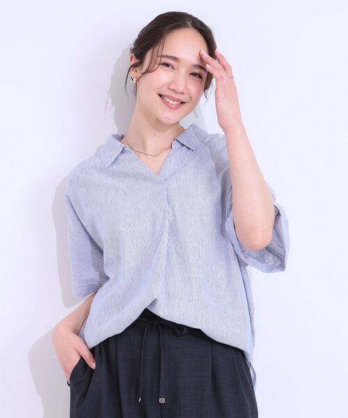 SHOO・LA・RUE / シューラルー シャツ・ブラウス | 【S-LL/UV/ひんやり/抗菌防臭】体型を自然にカバー フレンチリネンブレンド襟付ドルマンシャツ | 詳細13