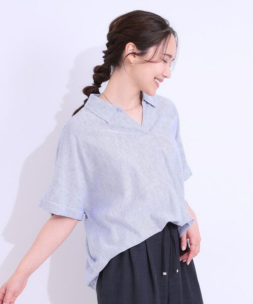 SHOO・LA・RUE / シューラルー シャツ・ブラウス | 【S-LL/UV/ひんやり/抗菌防臭】体型を自然にカバー フレンチリネンブレンド襟付ドルマンシャツ | 詳細14