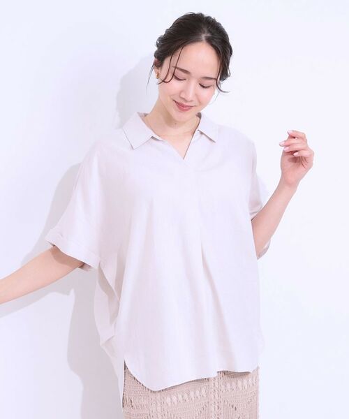 SHOO・LA・RUE / シューラルー シャツ・ブラウス | 【S-LL/UV/ひんやり/抗菌防臭】体型を自然にカバー フレンチリネンブレンド襟付ドルマンシャツ | 詳細17