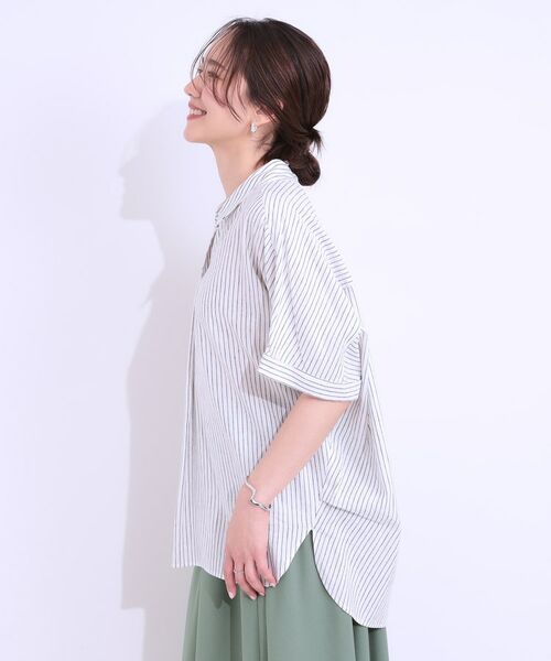 SHOO・LA・RUE / シューラルー シャツ・ブラウス | 【S-LL/UV/ひんやり/抗菌防臭】体型を自然にカバー フレンチリネンブレンド襟付ドルマンシャツ | 詳細2