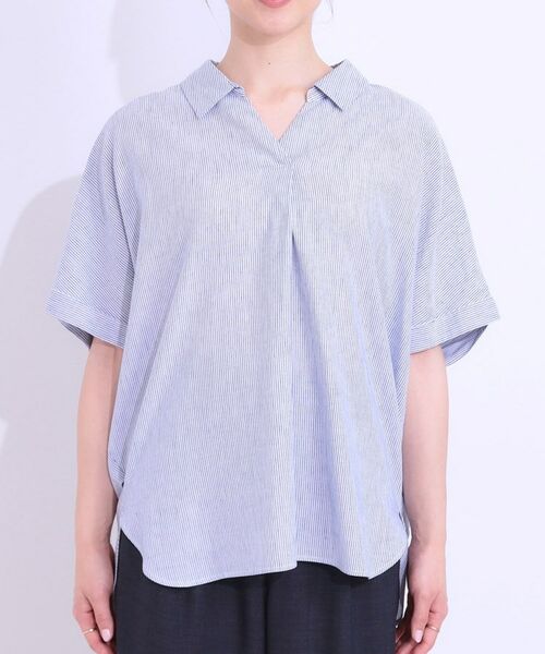 SHOO・LA・RUE / シューラルー シャツ・ブラウス | 【S-LL/UV/ひんやり/抗菌防臭】体型を自然にカバー フレンチリネンブレンド襟付ドルマンシャツ | 詳細25