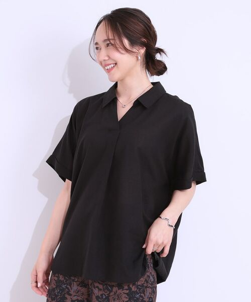 SHOO・LA・RUE / シューラルー シャツ・ブラウス | 【S-LL/UV/ひんやり/抗菌防臭】体型を自然にカバー フレンチリネンブレンド襟付ドルマンシャツ | 詳細5