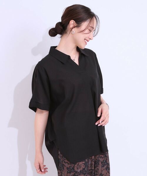 SHOO・LA・RUE / シューラルー シャツ・ブラウス | 【S-LL/UV/ひんやり/抗菌防臭】体型を自然にカバー フレンチリネンブレンド襟付ドルマンシャツ | 詳細6