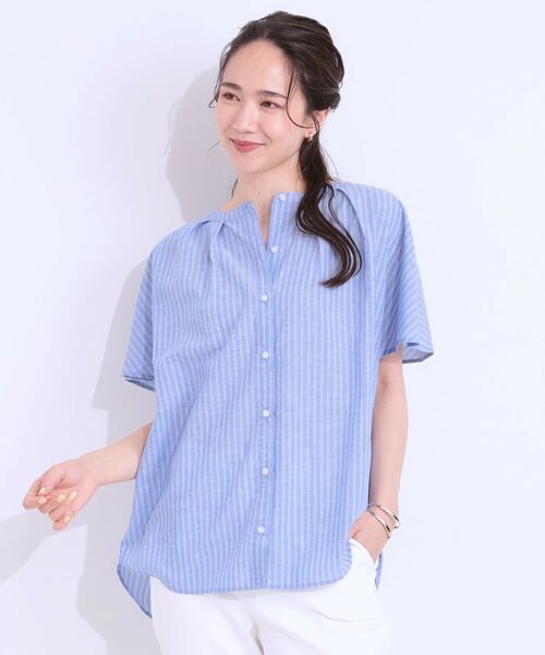 SHOO・LA・RUE / シューラルー シャツ・ブラウス | 【洗える/S-LL/UV/吸水速乾】洗濯後しわになりにくいリネンブレンド前あきシャツ | 詳細1