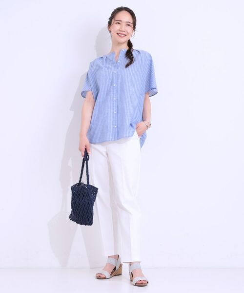 SHOO・LA・RUE / シューラルー シャツ・ブラウス | 【洗える/S-LL/UV/吸水速乾】洗濯後しわになりにくいリネンブレンド前あきシャツ | 詳細3