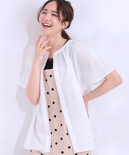 SHOO・LA・RUE / シューラルー シャツ・ブラウス | 【洗える/S-LL/UV/吸水速乾】洗濯後しわになりにくいリネンブレンド前あきシャツ(ホワイト(001))