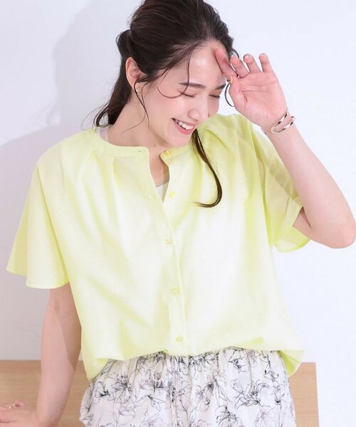 SHOO・LA・RUE / シューラルー シャツ・ブラウス | 【洗える/S-LL/UV/吸水速乾】洗濯後しわになりにくいリネンブレンド前あきシャツ(イエロー(031))